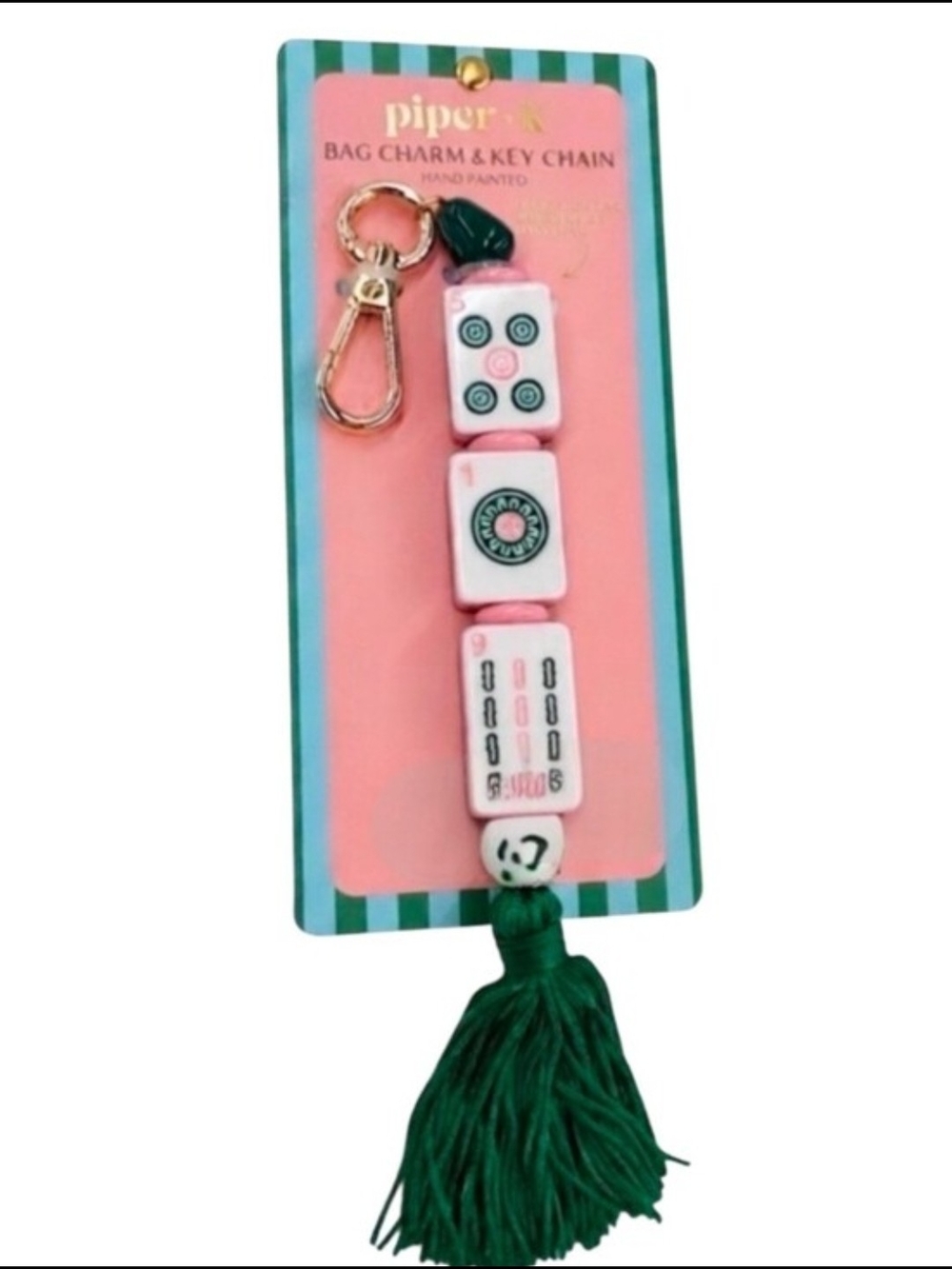 👉✨️ Piper K  White Mahjong Tile Tassel Key Chain Or Bag Charm